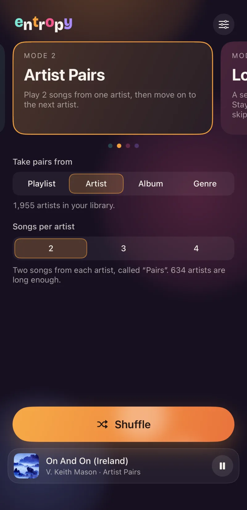 Artist Pairs, taking two songs from each of 1,955 artists.
